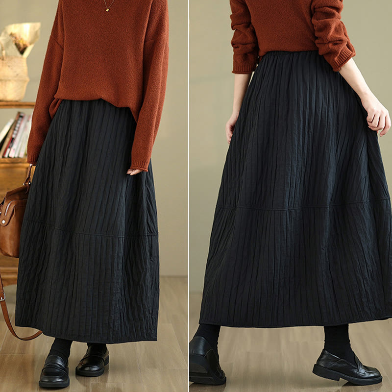 Plain Pleats Design Elastic Waist Women's Thermal Skirt With Pockets