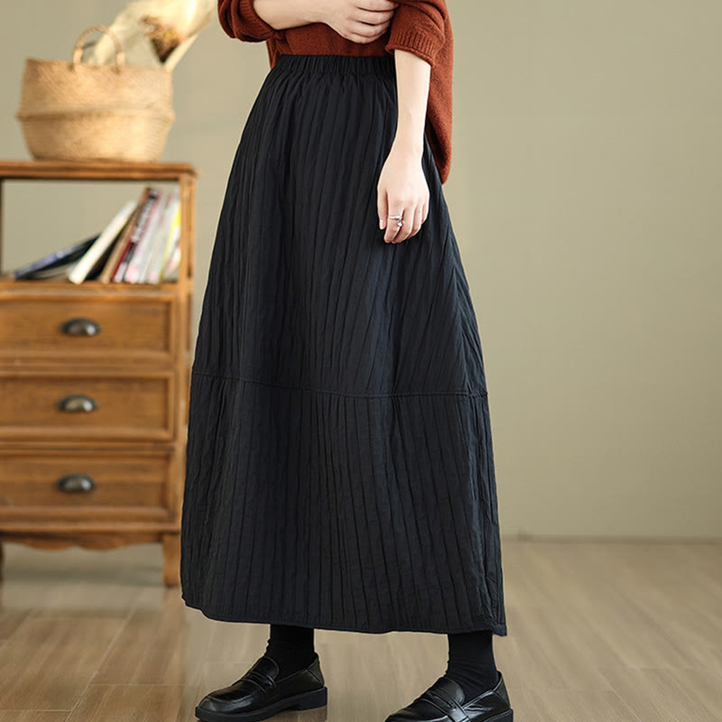 Plain Pleats Design Elastic Waist Women's Thermal Skirt With Pockets