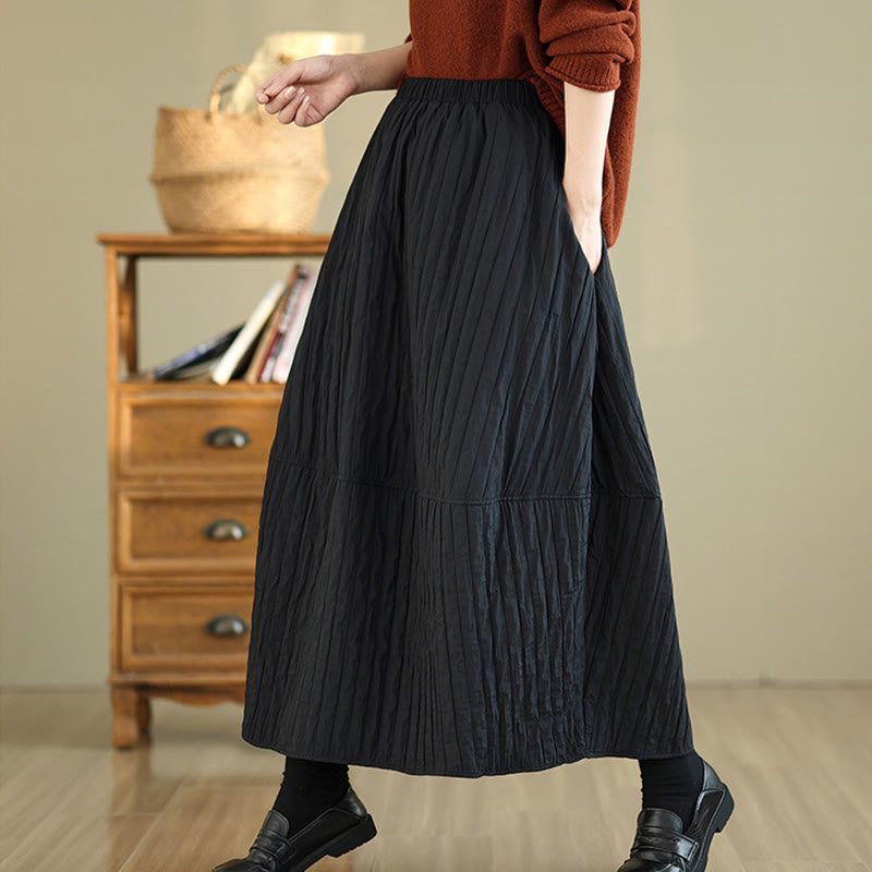 Plain Pleats Design Elastic Waist Women's Thermal Skirt With Pockets