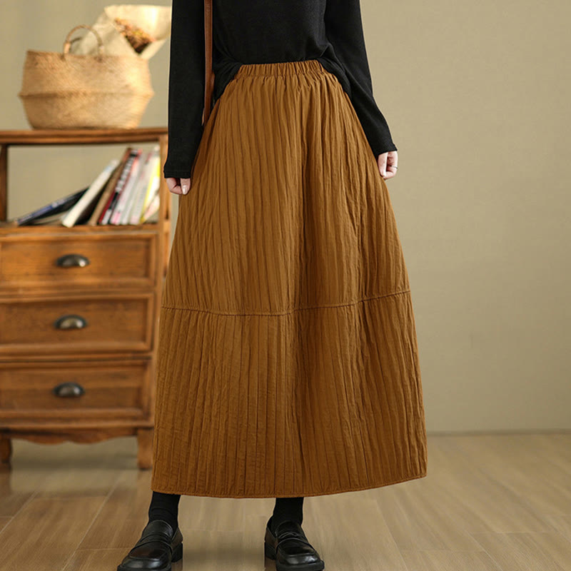 Plain Pleats Design Elastic Waist Women's Thermal Skirt With Pockets