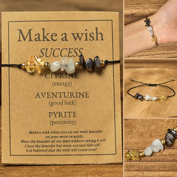 Pyrite Green Aventurine & Citrine Adjustable Mixed Gemstone Rope Bracelet