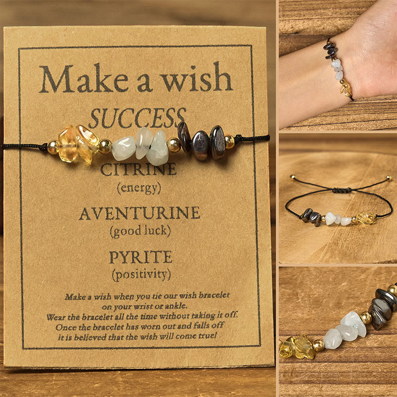 Pyrite Green Aventurine & Citrine Adjustable Mixed Gemstone Rope Bracelet