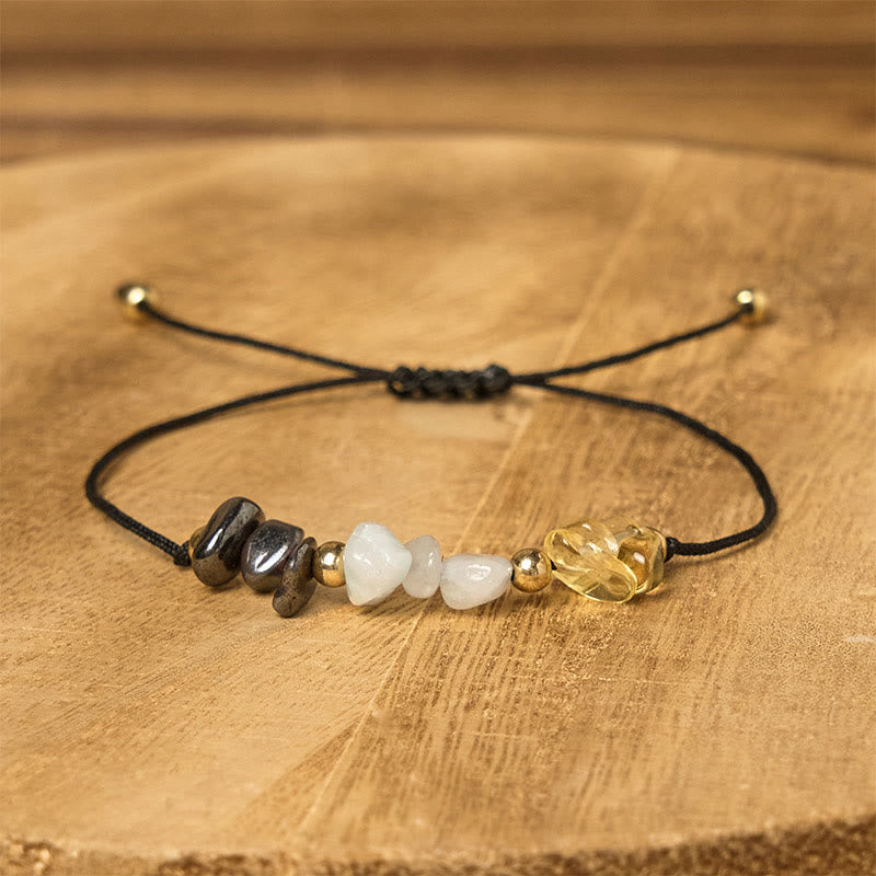 Pyrite Green Aventurine & Citrine Adjustable Mixed Gemstone Rope Bracelet