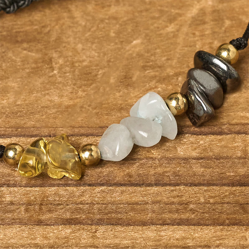Pyrite Green Aventurine & Citrine Adjustable Mixed Gemstone Rope Bracelet