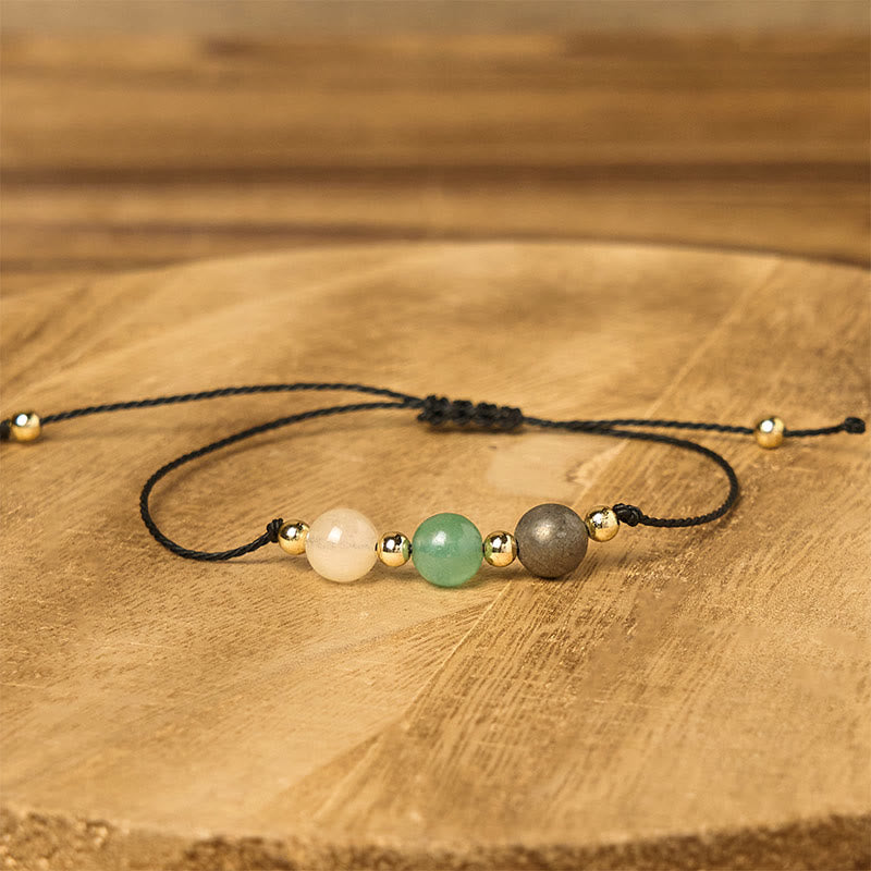 Pyrite Green Aventurine & Citrine Adjustable Mixed Gemstone Rope Bracelet