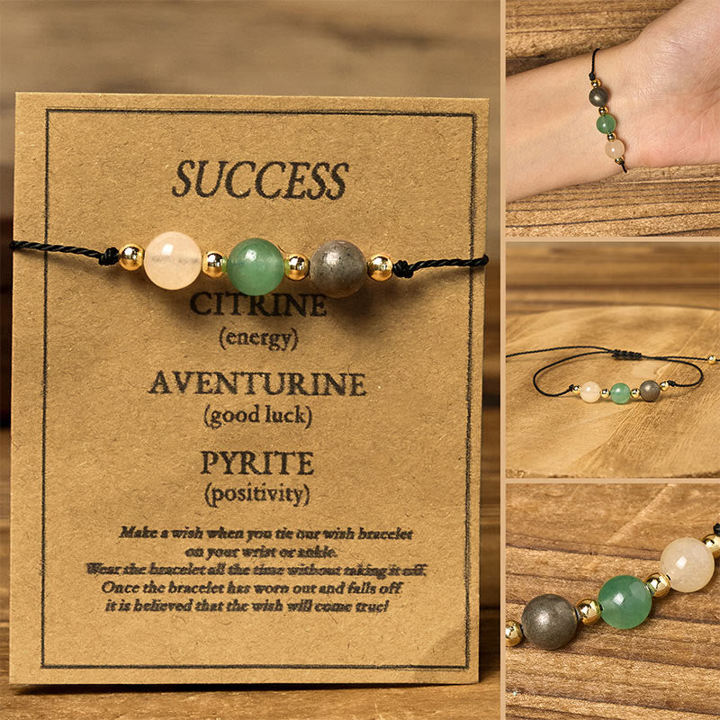 Pyrite Green Aventurine & Citrine Adjustable Mixed Gemstone Rope Bracelet