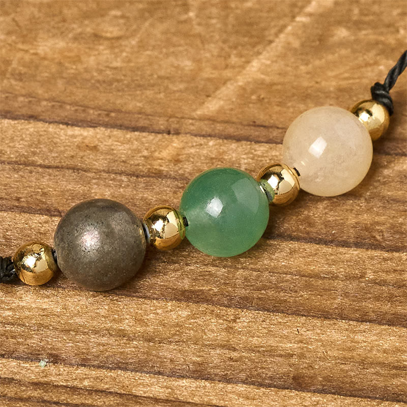 Pyrite Green Aventurine & Citrine Adjustable Mixed Gemstone Rope Bracelet