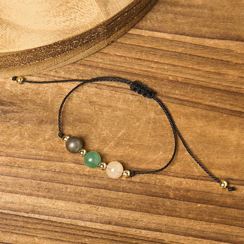 Pyrite Green Aventurine & Citrine Adjustable Mixed Gemstone Rope Bracelet