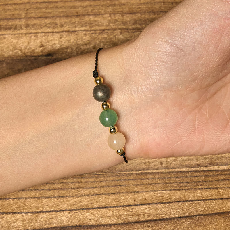 Pyrite Green Aventurine & Citrine Adjustable Mixed Gemstone Rope Bracelet