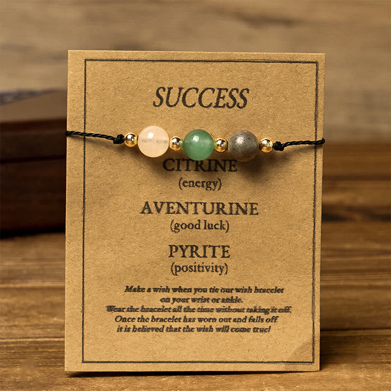 Pyrite Green Aventurine & Citrine Adjustable Mixed Gemstone Rope Bracelet