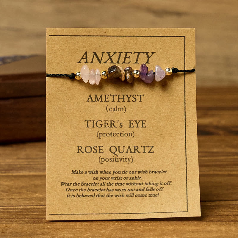 Adjustable Tiger Eye, Rose Quartz & Amethyst Beaded Rope Bracelet