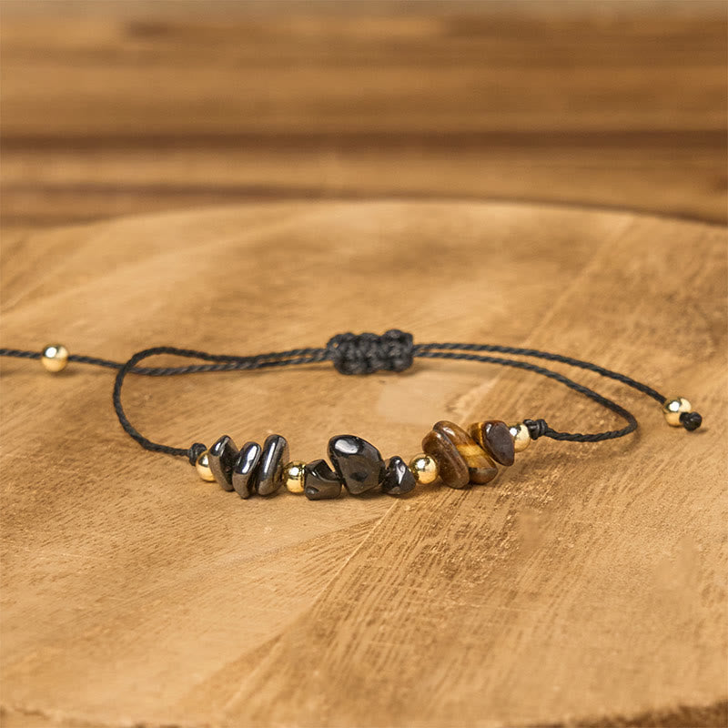 Tiger Eye Black Tourmaline Pyrite Protection Card Rope Bracelet