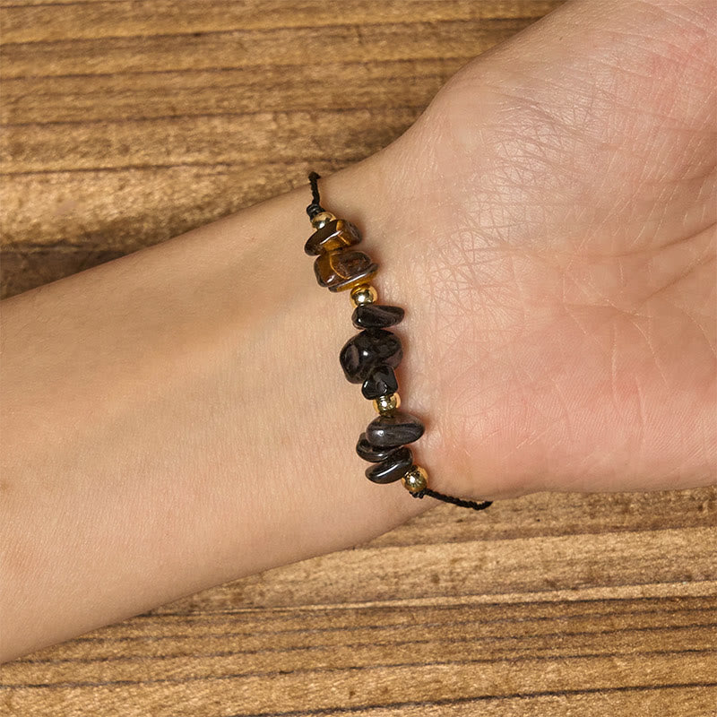 Tiger Eye Black Tourmaline Pyrite Protection Card Rope Bracelet