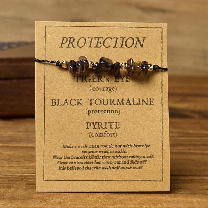 Tiger Eye Black Tourmaline Pyrite Protection Card Rope Bracelet