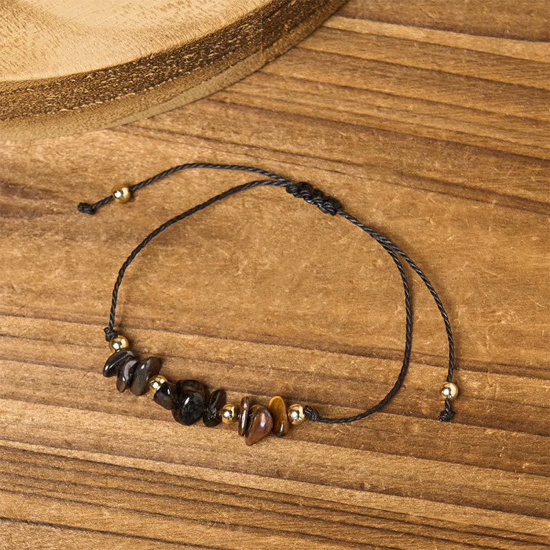 Tiger Eye Black Tourmaline Pyrite Protection Card Rope Bracelet