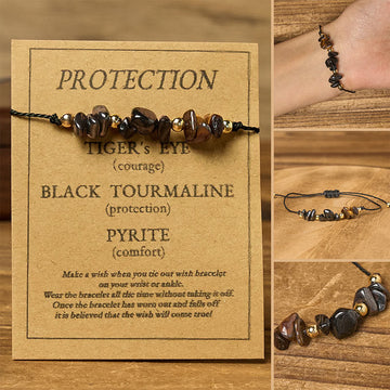 Tiger Eye Black Tourmaline Pyrite Protection Card Rope Bracelet