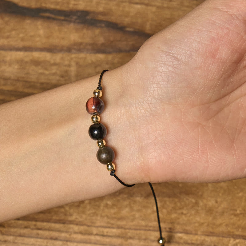 Tiger Eye Black Tourmaline Pyrite Protection Card Rope Bracelet