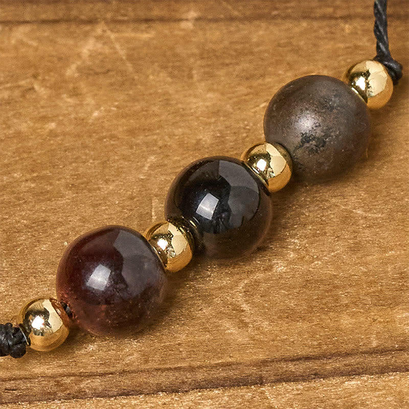 Tiger Eye Black Tourmaline Pyrite Protection Card Rope Bracelet