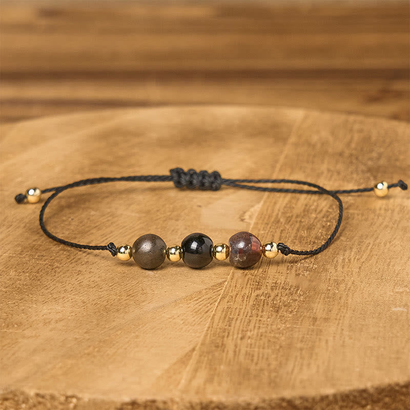 Tiger Eye Black Tourmaline Pyrite Protection Card Rope Bracelet