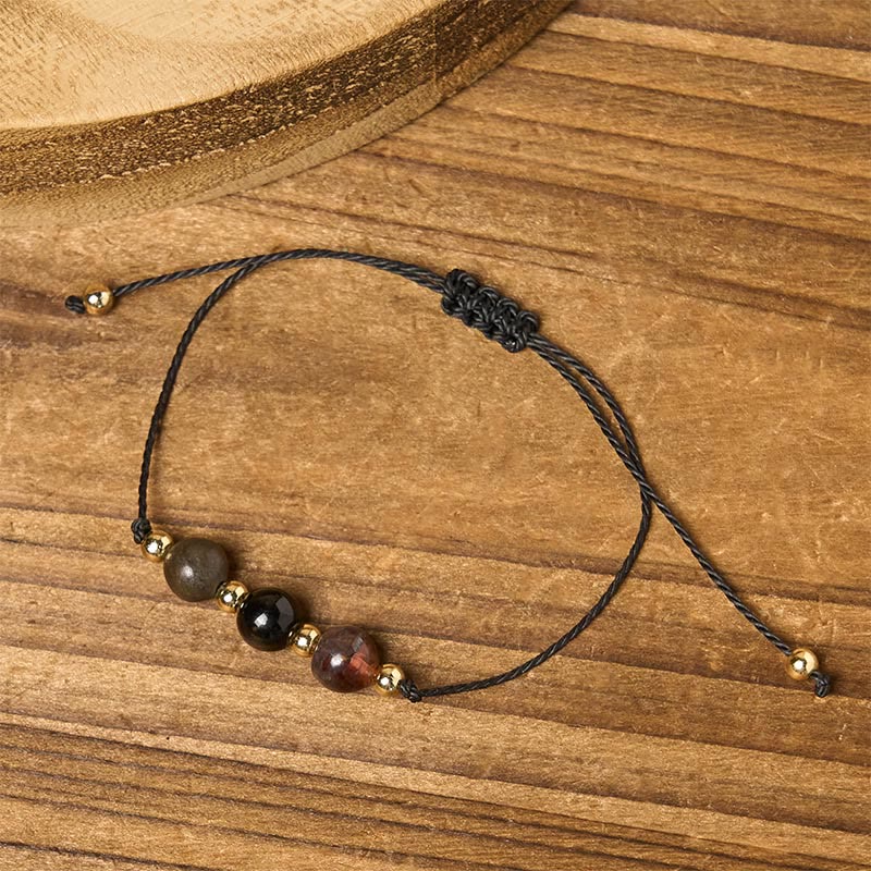 Tiger Eye Black Tourmaline Pyrite Protection Card Rope Bracelet
