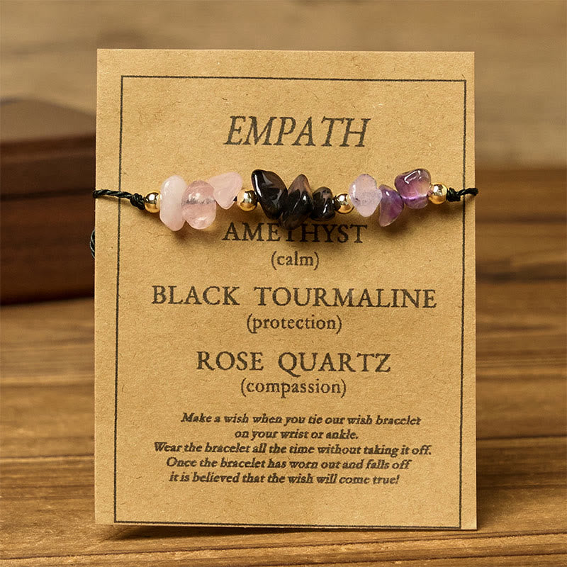 Amethyst Black Tourmaline Rose Quartz Empath Card Rope Bracelet