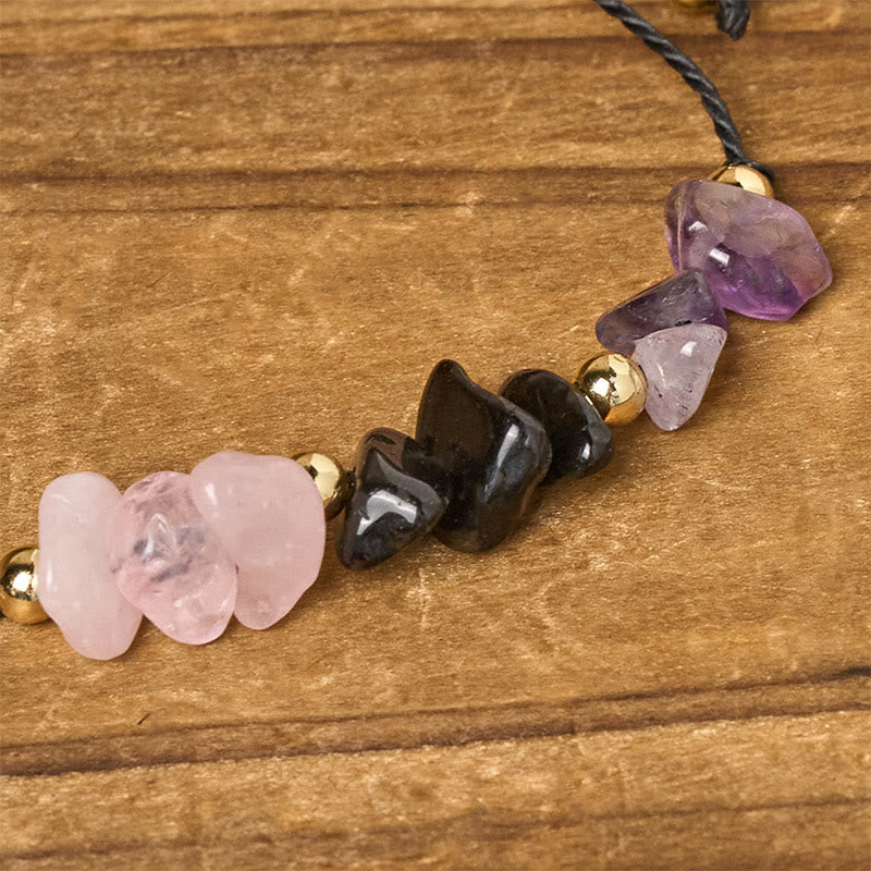 Amethyst Black Tourmaline Rose Quartz Empath Card Rope Bracelet