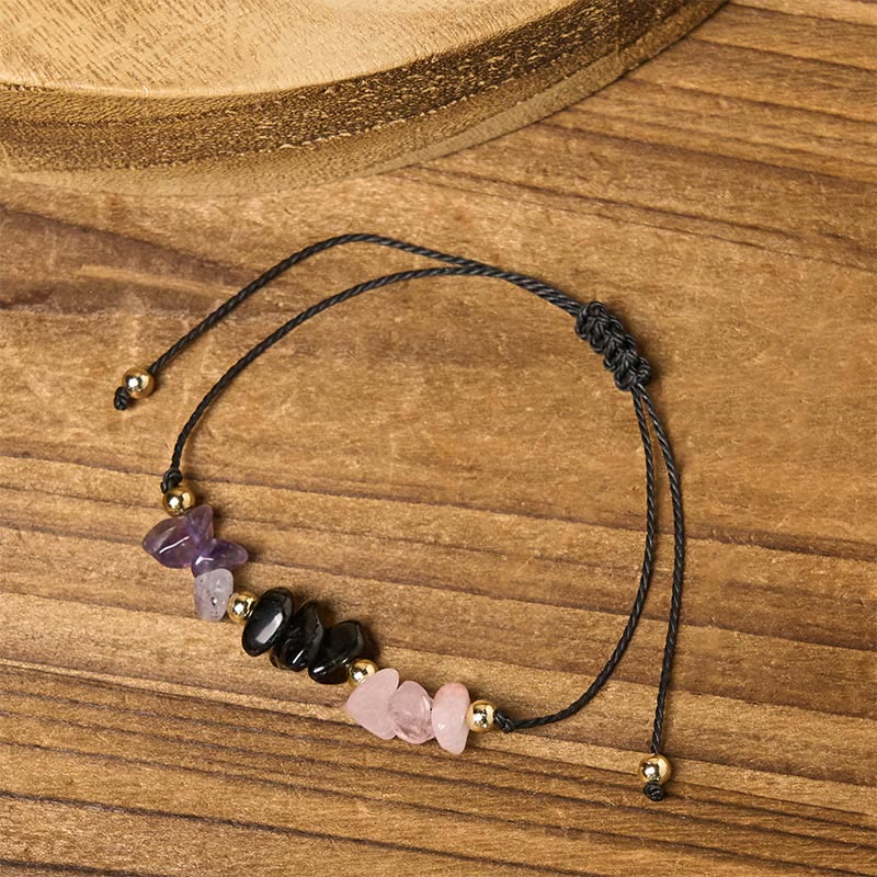 Amethyst Black Tourmaline Rose Quartz Empath Card Rope Bracelet