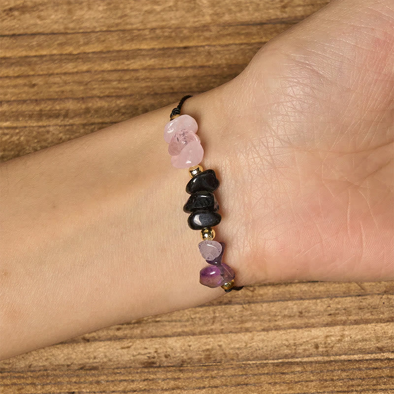 Amethyst Black Tourmaline Rose Quartz Empath Card Rope Bracelet