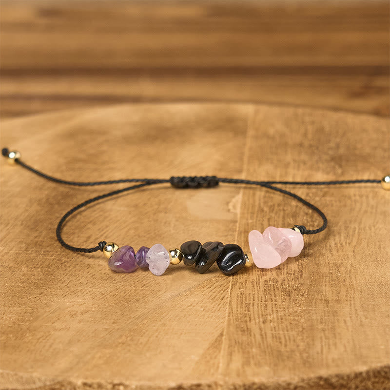 Amethyst Black Tourmaline Rose Quartz Empath Card Rope Bracelet