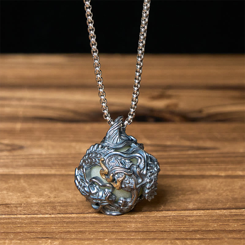 Copper Dragon Surrounding Bead Strength Pendant Necklace