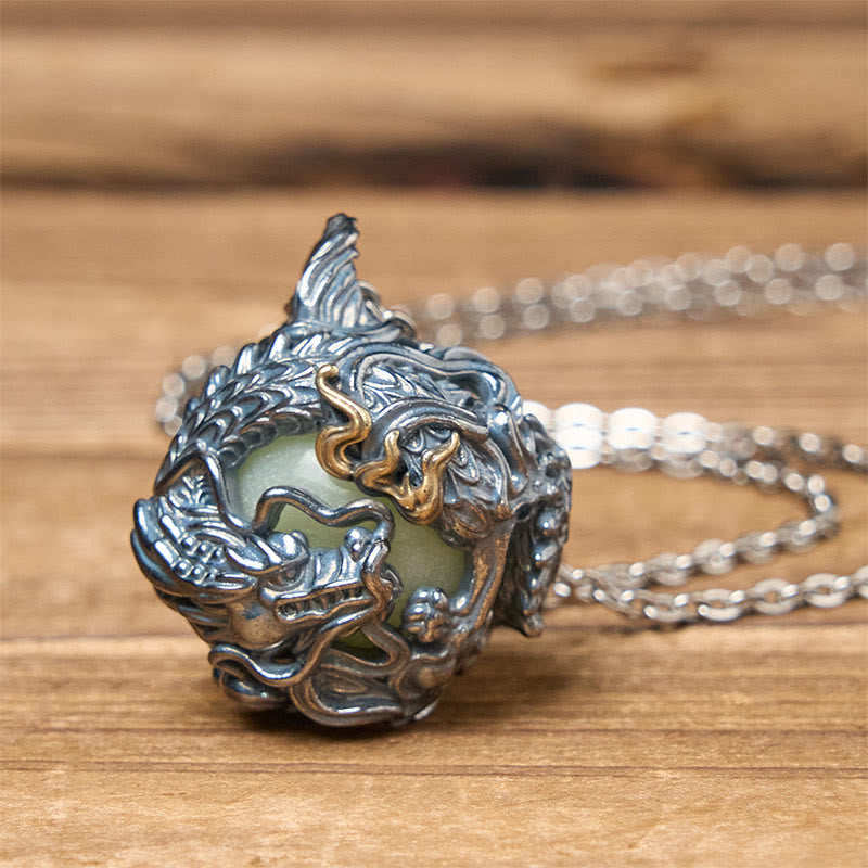 Copper Dragon Surrounding Bead Strength Pendant Necklace