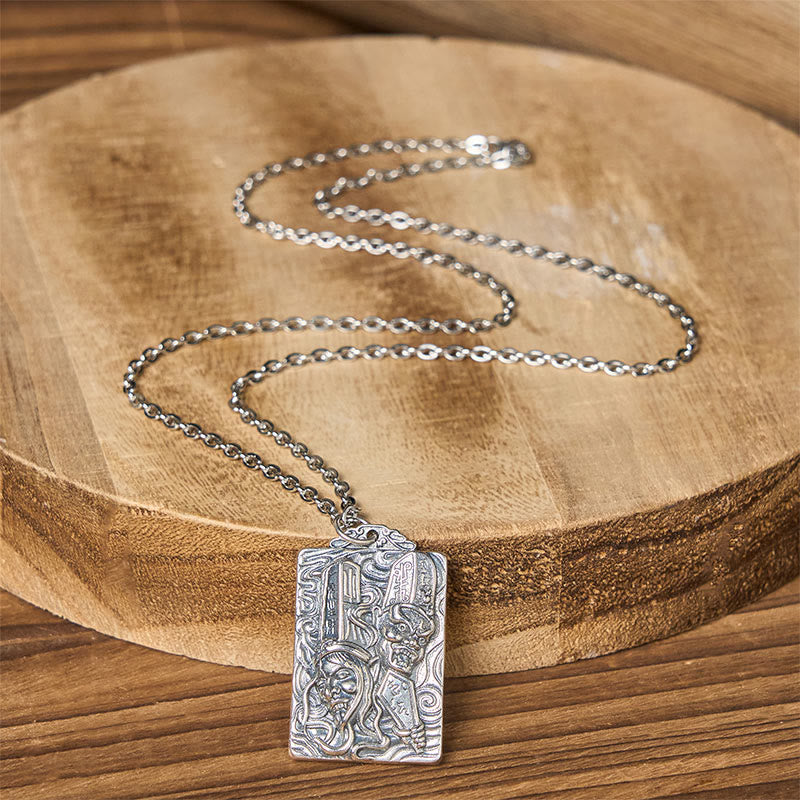 Copper Black White Impermanence Pattern Balance Pendant Necklace