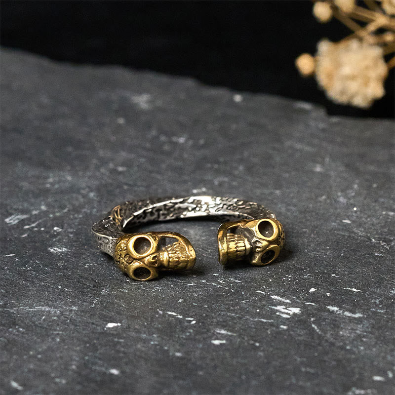 Artisan Citipati Kapala Double Skull Sterling Silver and Copper Ring
