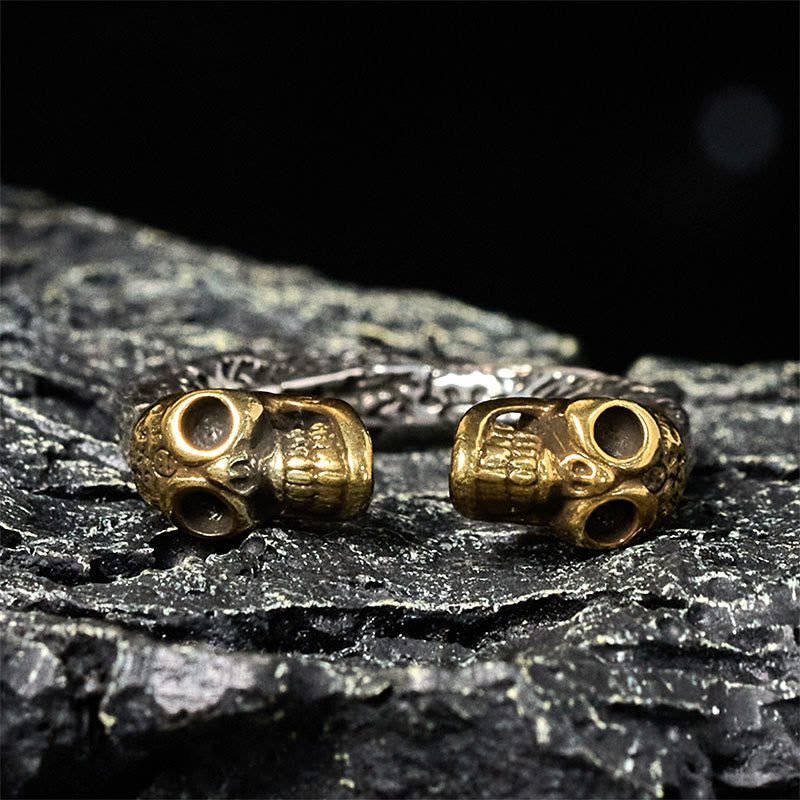 Artisan Citipati Kapala Double Skull Sterling Silver and Copper Ring