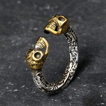 Artisan Citipati Kapala Double Skull Sterling Silver and Copper Ring