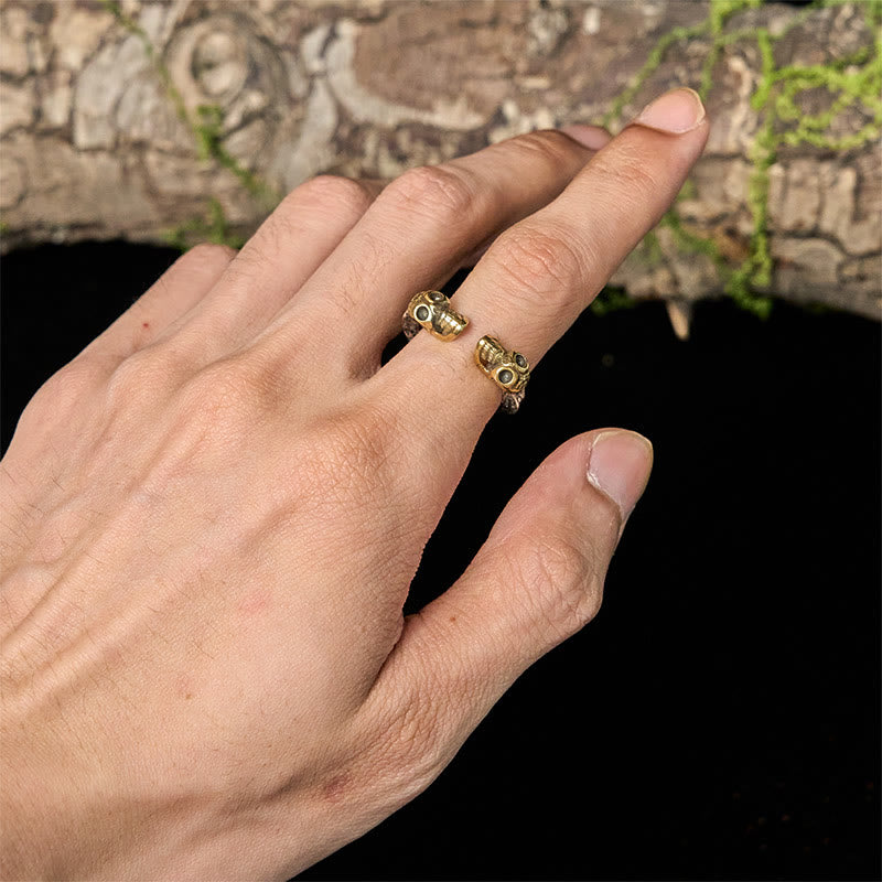 Artisan Citipati Kapala Double Skull Sterling Silver and Copper Ring