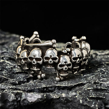 Sterling Silver and Copper Citipati Kapala Skull Memento Mori Statement Ring