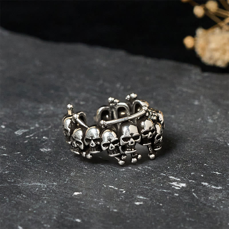 Sterling Silver and Copper Citipati Kapala Skull Memento Mori Statement Ring