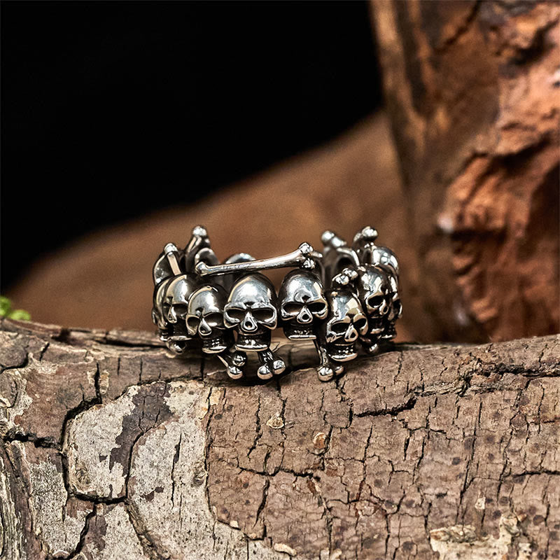 Sterling Silver and Copper Citipati Kapala Skull Memento Mori Statement Ring