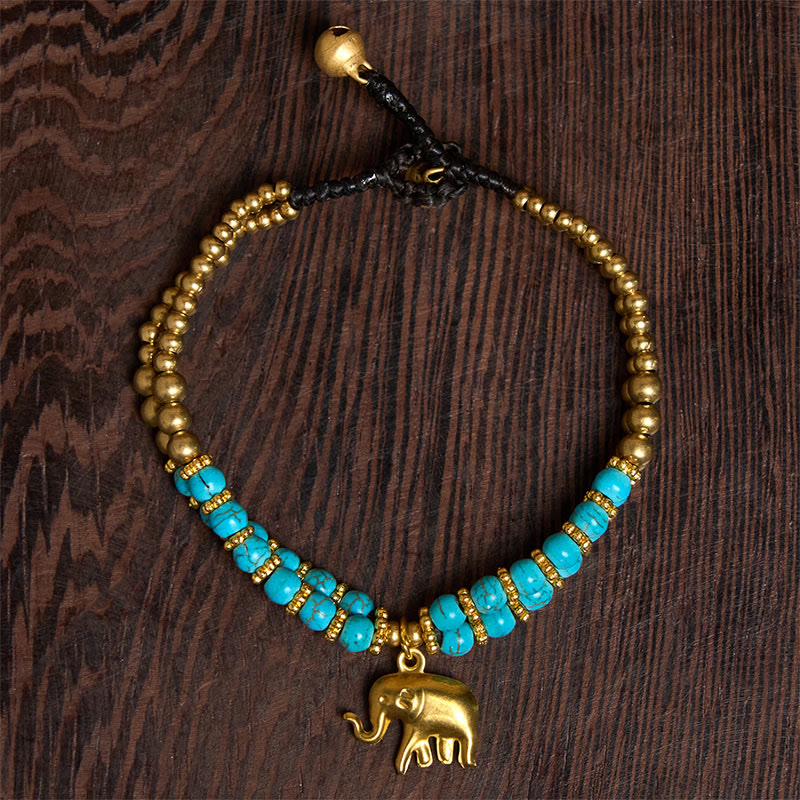 Turquoise Elephant Luck Double-layer Plated Copper Strength Bracelet