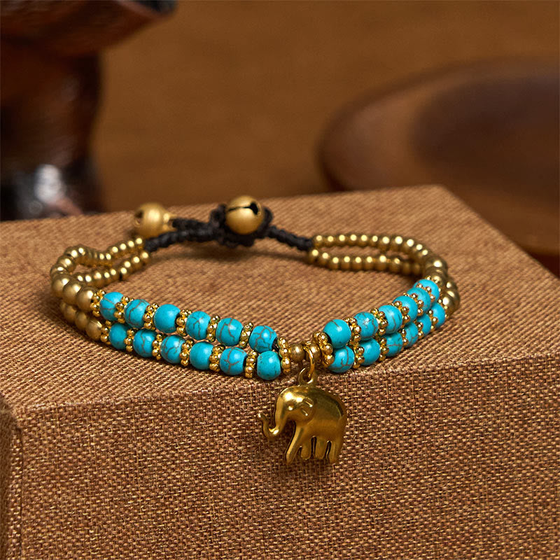 Turquoise Elephant Luck Double-layer Plated Copper Strength Bracelet