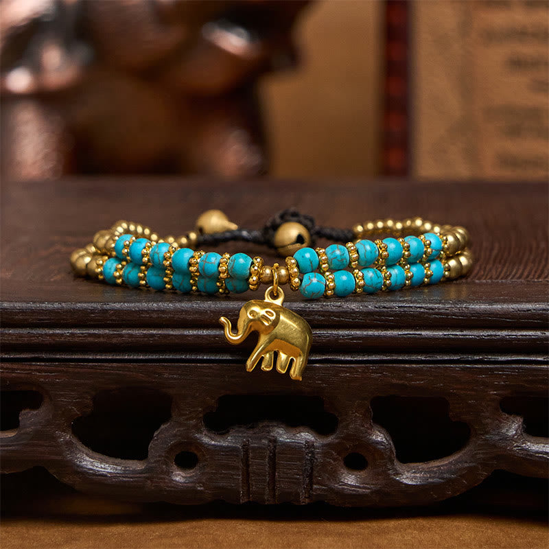 Turquoise Elephant Luck Double-layer Plated Copper Strength Bracelet
