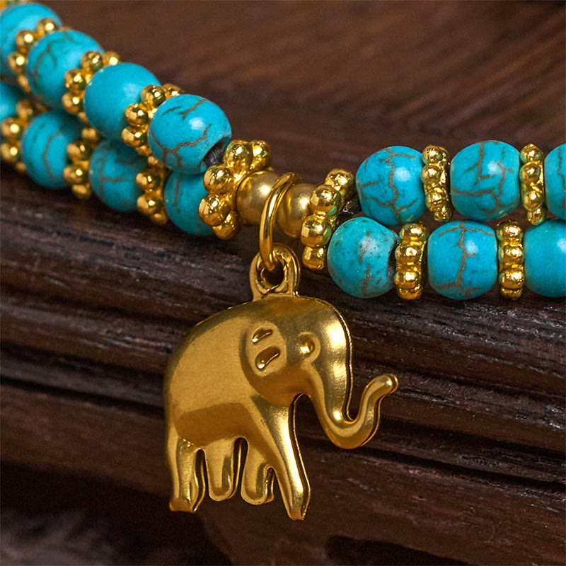 Turquoise Elephant Luck Double-layer Plated Copper Strength Bracelet