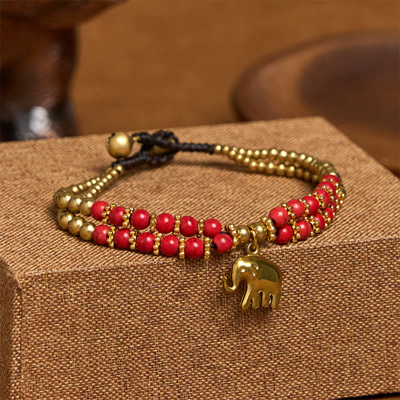 Turquoise Elephant Luck Double-layer Plated Copper Strength Bracelet