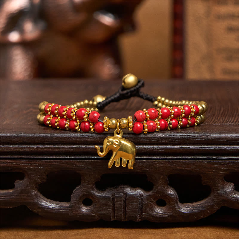 Turquoise Elephant Luck Double-layer Plated Copper Strength Bracelet