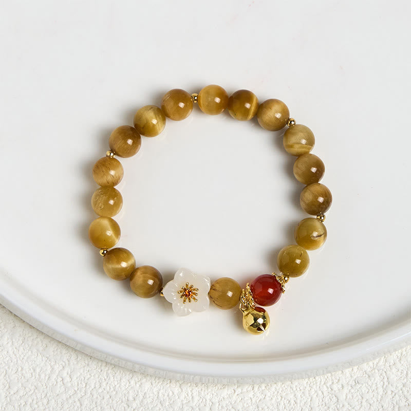 Natural Tiger Eye Beaded Bell Flower Charm Bracelet for Inner Strength
