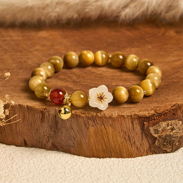 Natural Tiger Eye Beaded Bell Flower Charm Bracelet for Inner Strength