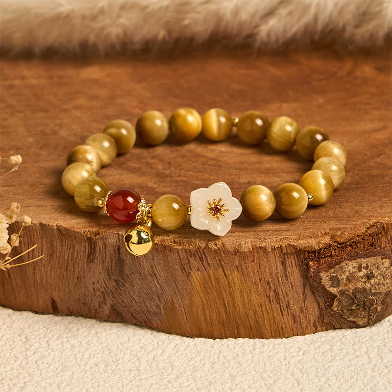 Natural Tiger Eye Beaded Bell Flower Charm Bracelet for Inner Strength