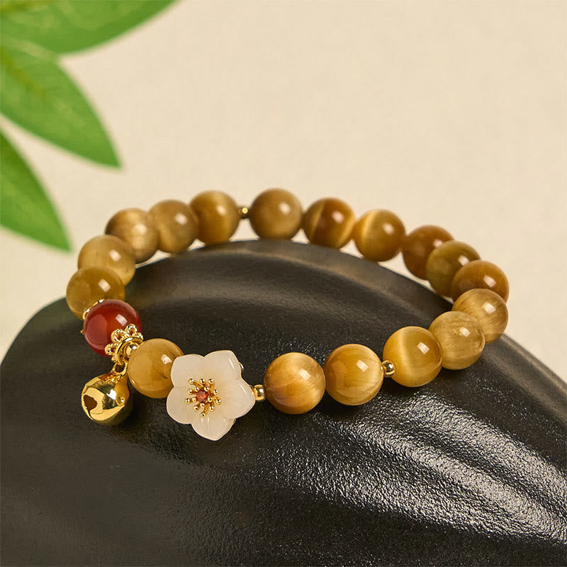 Natural Tiger Eye Beaded Bell Flower Charm Bracelet for Inner Strength
