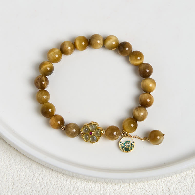 Natural Tiger Eye Beaded Bell Flower Charm Bracelet for Inner Strength